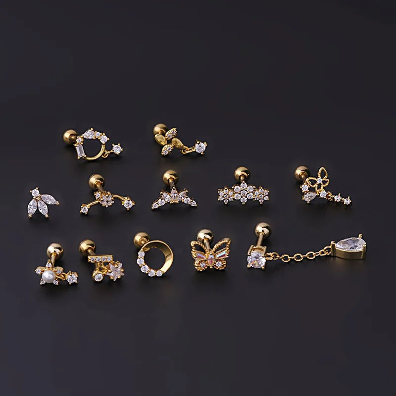 Zircon Butterfly Flower Cartilage Earring
