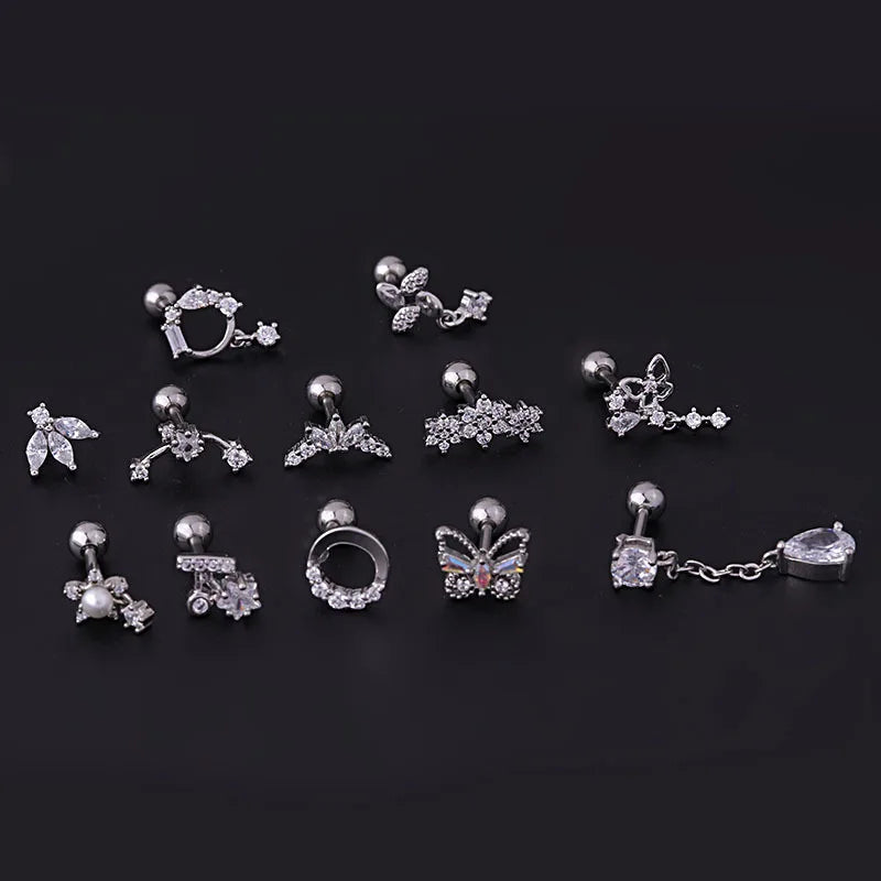 Zircon Butterfly Flower Cartilage Earring