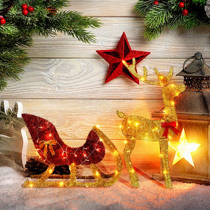 Illuminated Reindeer Sleigh Yard Decor