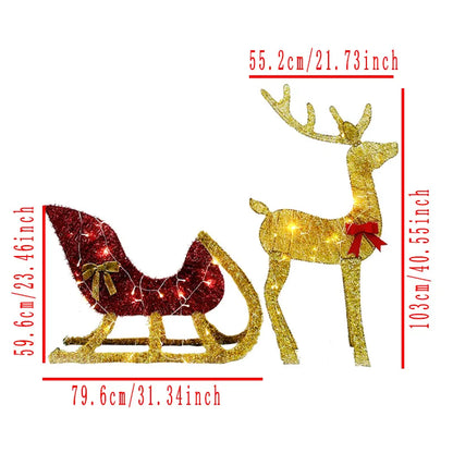 Illuminated Reindeer Sleigh Yard Decor