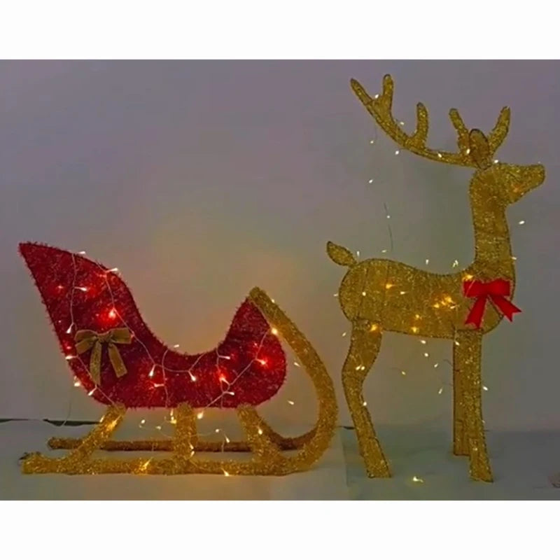 Illuminated Reindeer Sleigh Yard Decor