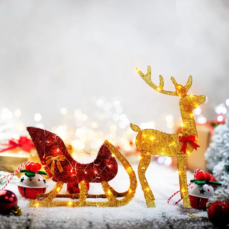 Illuminated Reindeer Sleigh Yard Decor