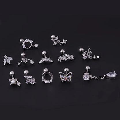 Zircon Butterfly Flower Cartilage Earring