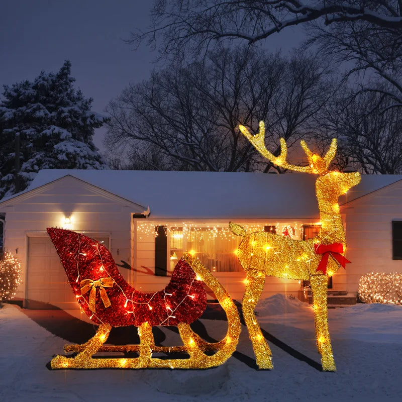 Illuminated Reindeer Sleigh Yard Decor